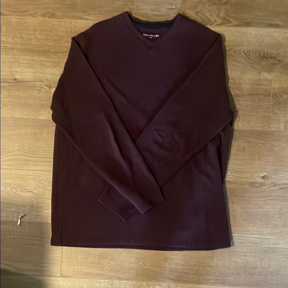 Burgundy V-Neck Long Sleeve Shirt